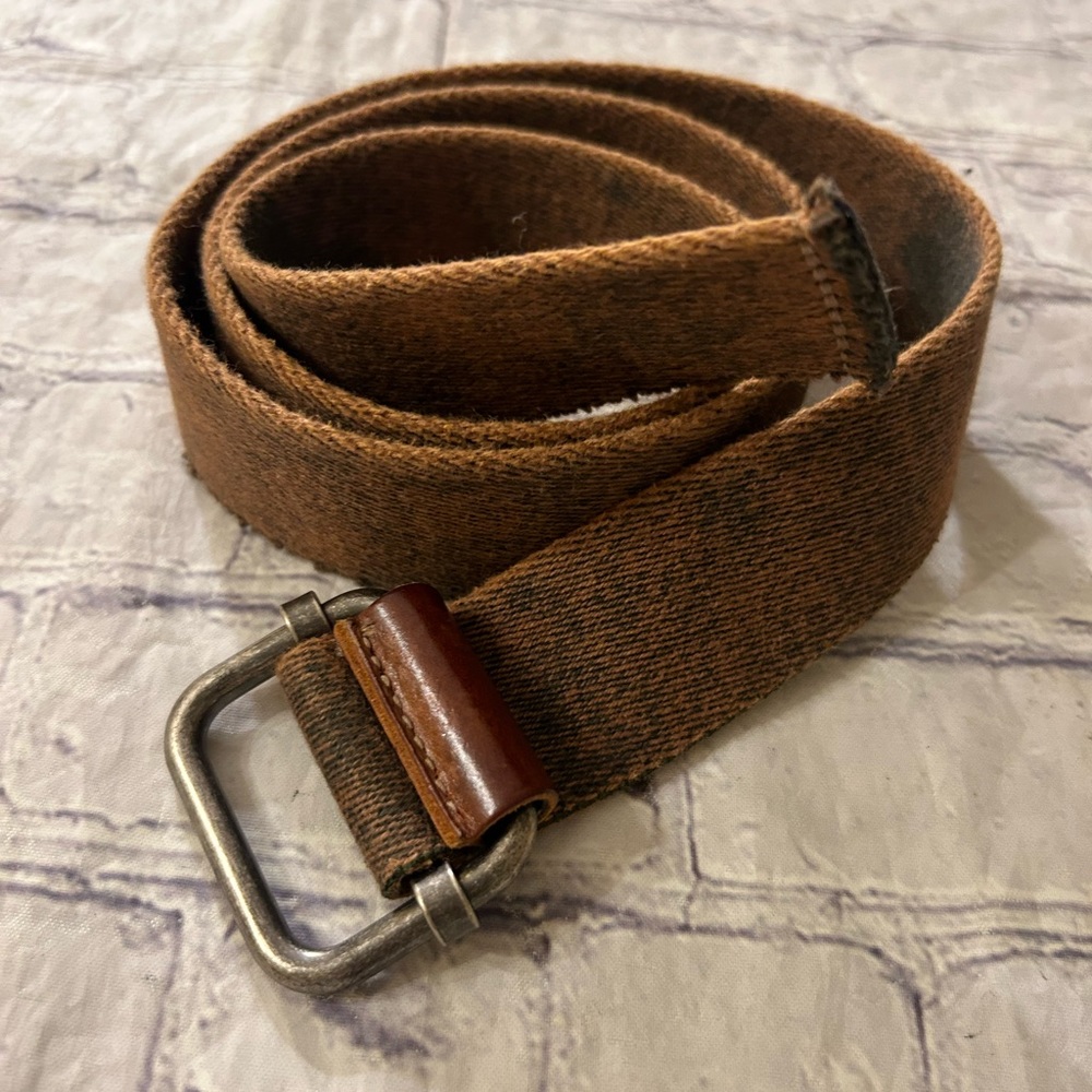 RUSTIC DISTRESSED DENIM LIKE UNISEX BROWN FABRIC BELT ROLL LEATHER ON BUCKLE